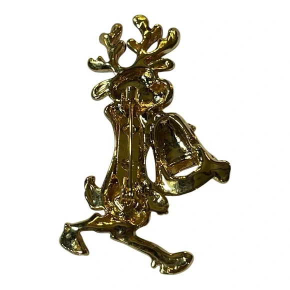 Festive Gold Reindeer Brooch with Red and Green Accents - Picture 6 of 7
